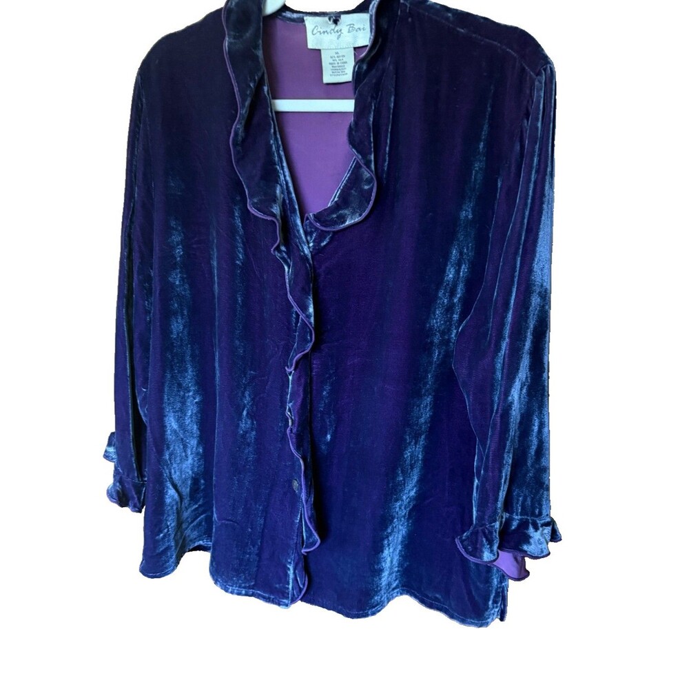 Cindy Bai Purple Velvet Long Sleeve Top Sz XL